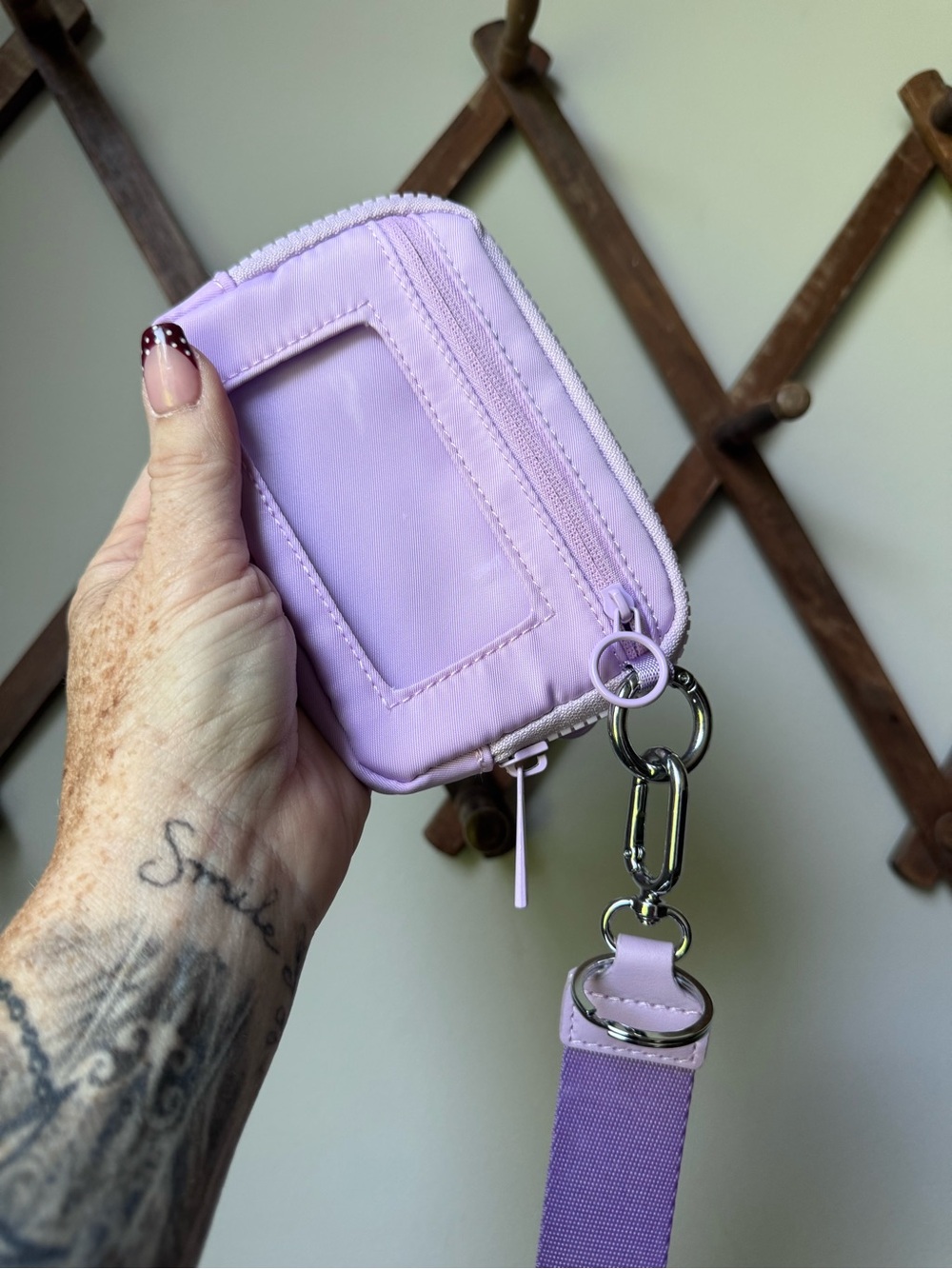 NWOT Lilac Mini Nylon Zipper Wallet/ Card Holder/ Pouch w/Detachable Wrist Strap
